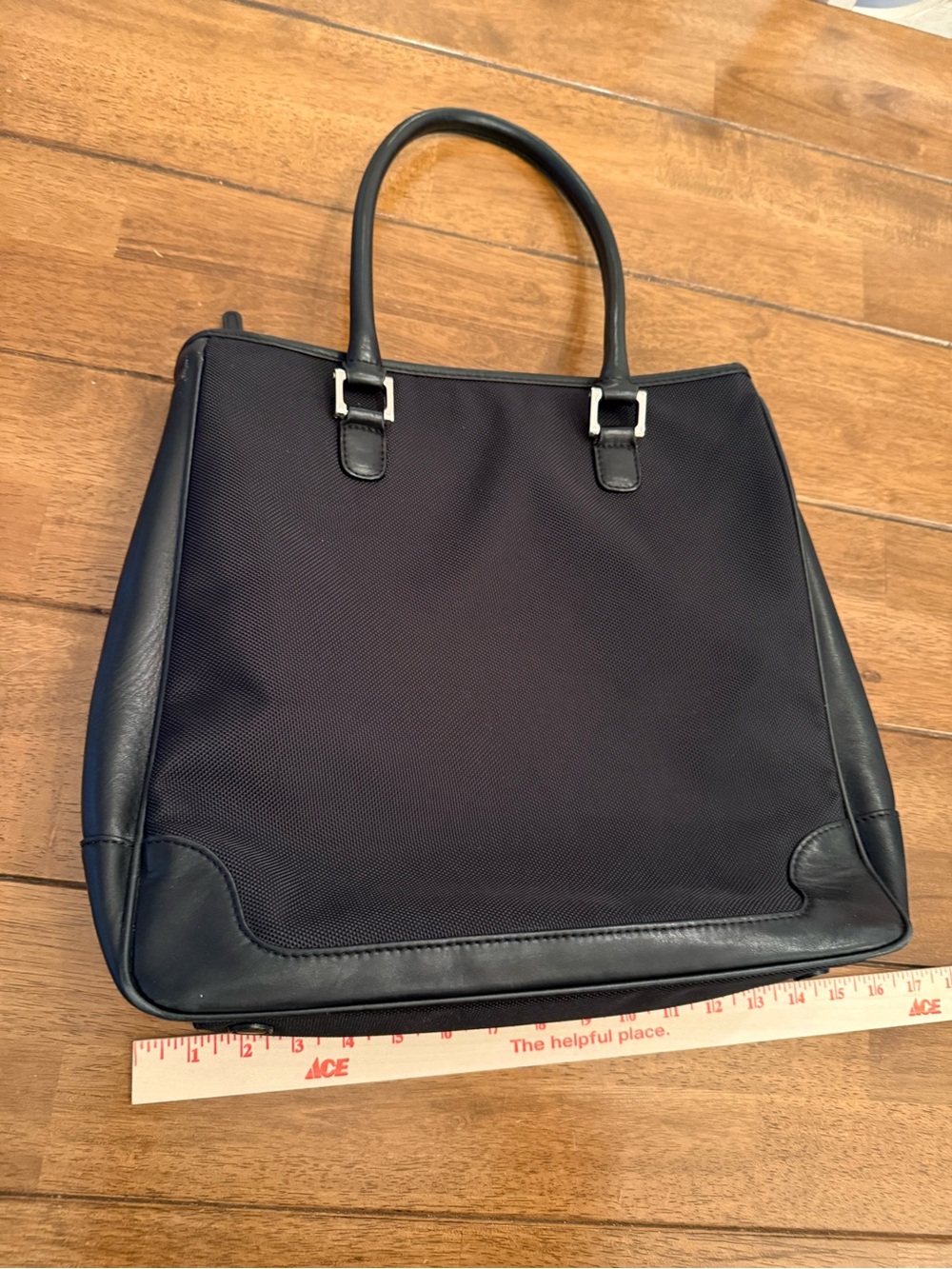 BOSCA Vintage Black Nylon & Leather Trim Tote Bag Work Satchel Genuine Leather